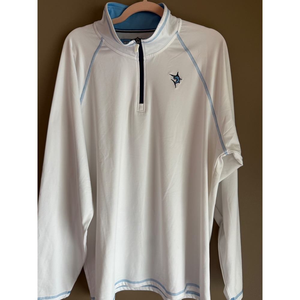 White Water Mens XL Quarter Zip Pullover White Blue Marlin Performance Shirt